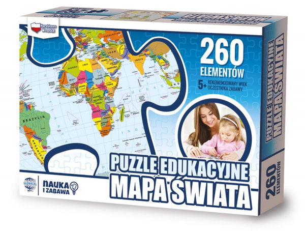 Puzzle edukacyjne GŁOWALA, mapa Świata, 260 elementów, 60x40cm