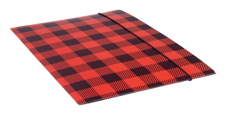 Teczka z gumką OFFICE PRODUCTS, karton/lakier, A4, 320gsm, 3-skrz., mix kolorów w kratę