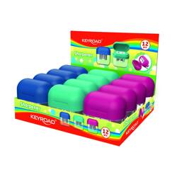 Temperówka plastikowa KEYROAD, podwójna, z pojemnikiem, display, mix kolorów