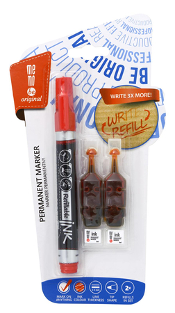 Marker permanentny MEMOBE + 2 ampułki z zapasowym tuszem, okrągła końcówka, kolor czerwony