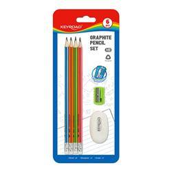 Zestaw ołówków dreanianych KEYROAD, z gumką i temperówką, HB, blister, mix kolorów