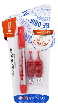 Marker do tablic suchościeralnych MEMOBE + 2 ampułki z zapasowym tuszem, okrągła końcówka, kolor czerwony