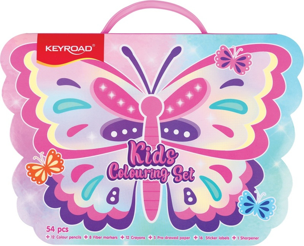 Zestaw artystyczny dla dzieci KEYROAD, 54 elementy, pudełko z rączką, motyl