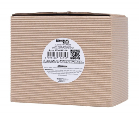 Świeca sojowa DONAU HOME, w szarym szkle, drewniana pokrywa i knot, Citrus Glow, 200g