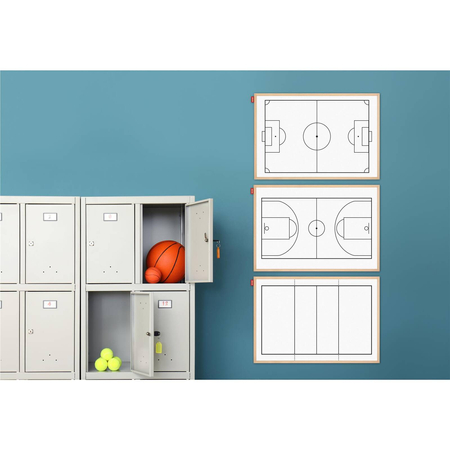 Tablica taktyczna MEMOBE, such-mag biała, boisko do koszykówki, rama drewniana, 60x40 cm