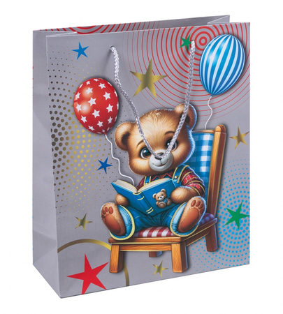 Torebka na prezenty DONAU HOME, laminowana, 25x30x10cm, dziecięca, sznurek, mix wzorów