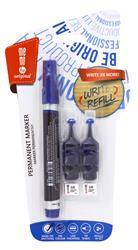 Marker permanentny MEMOBE + 2 ampułki z zapasowym tuszem, okrągła końcówka, kolor niebieski