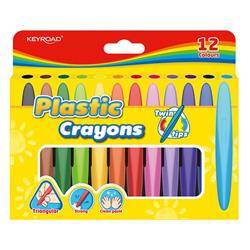 Kredki woskowe KEYROAD Twin Tips, 12szt., trójkątne, zawieszka, mix kolorów