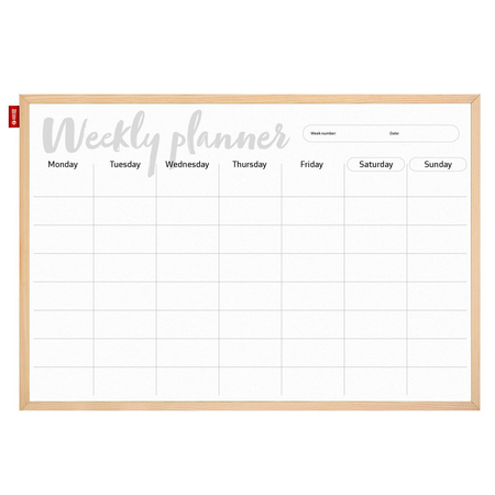 Tablica planer memobe, tygodniowy,nadruk w kolorze czarnym, en, model 4, rama drewniana, 90x60 cm