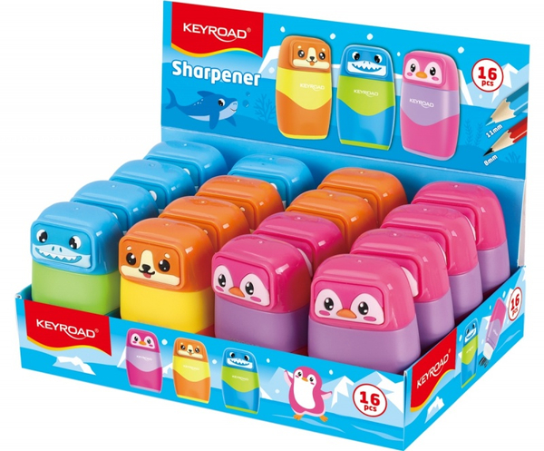 Temperówka plastikowa z gumką KEYROAD, podwójna, display, mix kolorów