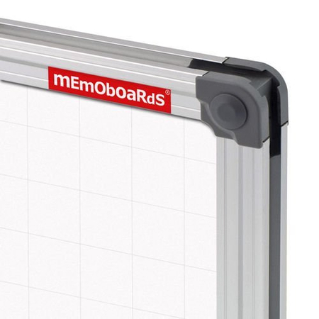 Tablica suchościeralna magnetyczna MEMOBE biała z nadrukiem w kratkę (2,5x2,5 cm), rama aluminiowa Classic, 90x60 cm