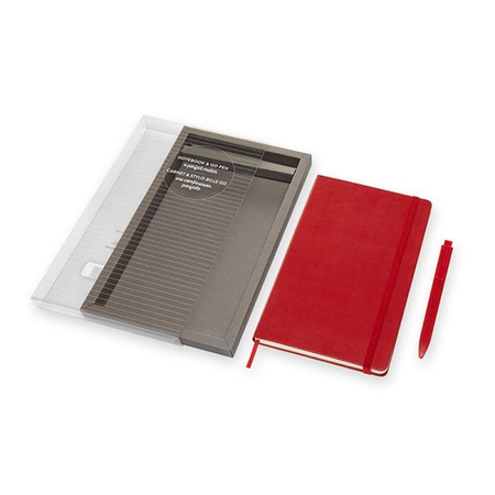 Zestaw notes MOLESKINE Classic L w linie + długopis Go Pen, scarlet red, czerwony