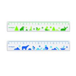 Linijka plastikowa KEYROAD, 20cm, transparentna z nadrukiem deco, zawieszka