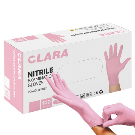 Rękawice nitrylowe bezpudrowe CLARA, 100 szt., rozmiar L, różowe