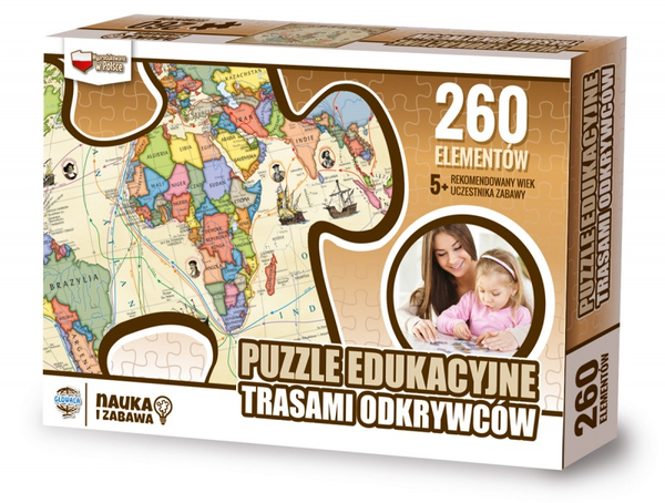 Puzzle edukacyjne GŁOWALA, z trasami odkrywców, 260 elementów, 60x40cm