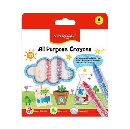 Kredki KEYROAD, do wszystkich powierzchni, zmywalne, 6 szt., mix kolorów