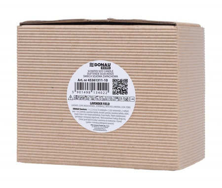 Świeca sojowa DONAU HOME, w szarym szkle, drewniana pokrywa i knot, Lavender Field, 200g