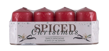 Świeca słupek DONAU HOME Spiced Christmas, 40x70mm, 4 szt., wanilia, czerwony