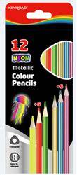 Kredki ołówkowe KEYROAD, trójkątne, metaliczne i neonowe, 12szt., mix kolorów