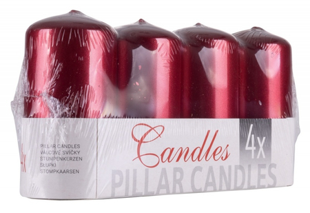 Świeca słupek DONAU HOME Standard Lakier, 50x100mm, 4 szt., czerwony metaliczny połysk