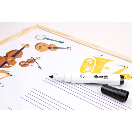Tablica edukacyjna MemoBe, WHITEBOARDGAME: Music adventure!, nadruk WESOŁE INSTRUMENTY, rama drewniana, 60x40 cm