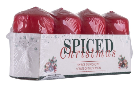 Świeca słupek DONAU HOME Spiced Christmas, 40x70mm, 4 szt., jabłko z cynamonem, czerwony