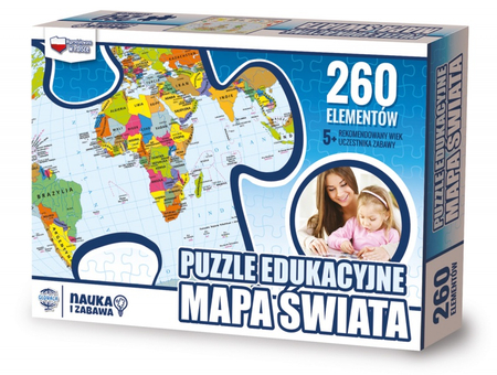 Puzzle edukacyjne GŁOWALA, mapa Świata, 260 elementów, 60x40cm