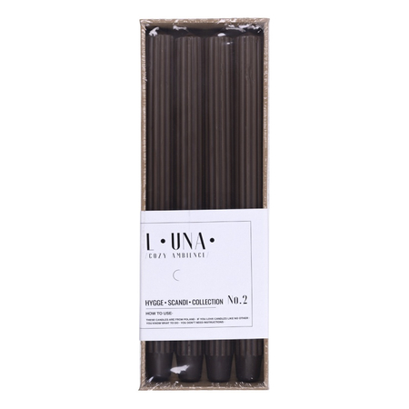 Świeca stołowa długa ryflowana DONAU HOME, 25x300 mm, 4 szt., brązowa