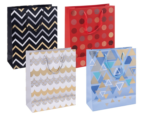 Torebka na prezenty DONAU HOME, laminowana, 25x30x10cm, całoroczna, sznurek, mix wzorów