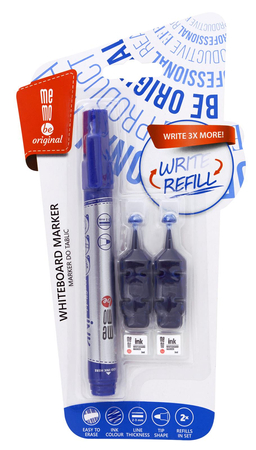 Marker do tablic suchościeralnych MEMOBE + 2 ampułki z zapasowym tuszem, okrągła końcówka, kolor niebieski