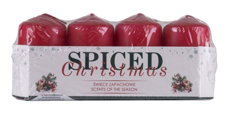 Świeca słupek DONAU HOME Spiced Christmas, 40x70mm, 4 szt., jabłko z cynamonem, czerwony