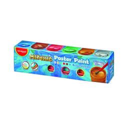 Farby plakatowe KEYROAD, 6x22ml, pędzelek gratis, metaliczne, w pudełku, mix kolorów