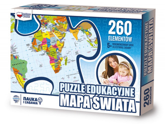 Puzzle edukacyjne GŁOWALA, mapa Świata, 260 elementów, 60x40cm