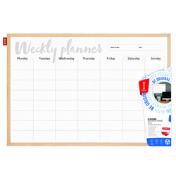 Tablica planer memobe, tygodniowy,nadruk w kolorze czarnym, en, model 3, rama drewniana, 60x40 cm