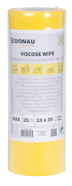 Ścierka DONAU HOME, z wiskozą 70%, rolka, max, 23x39cm, 25 listków, żółta