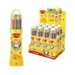 Kredki ołówkowe KEYROAD, trójkątne, w metalowej tubie w kształcie rakiety, 24 szt., display, mix kolorów