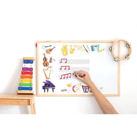 Tablica edukacyjna MemoBe, WHITEBOARDGAME: Music adventure!, nadruk WESOŁE INSTRUMENTY, rama drewniana, 60x40 cm
