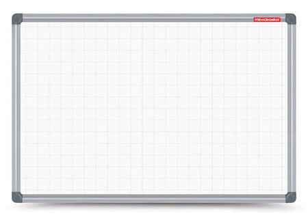 Tablica suchościeralna magnetyczna MEMOBE biała z nadrukiem w kratkę (2,5x2,5 cm), rama aluminiowa Classic, 90x60 cm