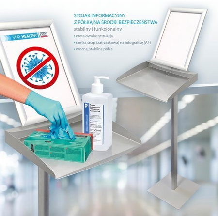 Stojak informacyjny z półką na środki bezpieczeństwa – SIS1500