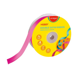 Wstążka KEYROAD, podwójna, satynowa, 25mm x 22,86m, na szpulce, różowa