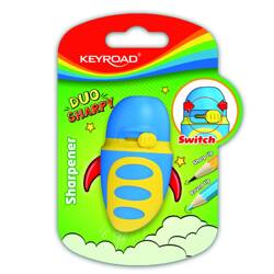 Temperówka plastikowa KEYROAD, wielofunkcyjna, pojedyncza, z pojemnikiem, blister, mix kolorów