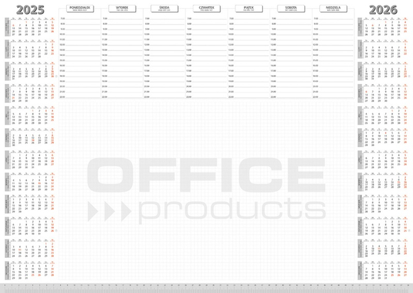 Podkładka na biurko OFFICE PRODUCTS, planer 2025/2026, biuwar 594x420mm A2 ,52k., biała