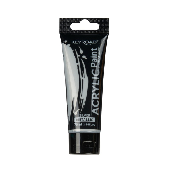 Farba akrylowa KEYROAD, metaliczna, 75ml, tubka, srebrna