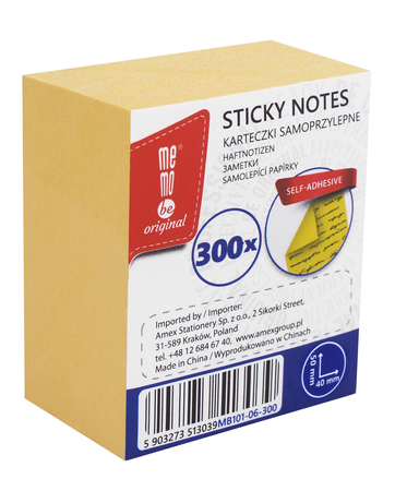 Bloczek samoprzylepny MemoBe 40x50mm 300kart. żółty