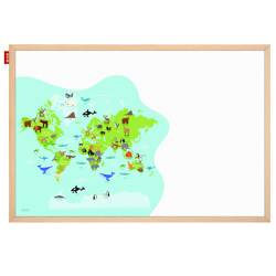 Tablica edukacyjna MemoBe, WHITEBOARDGAME: Animal adventure!, nadruk MAPA ŚWIATA ZE ZWIERZĘTAMI, wersja PL, rama drewniana, 60x40 cm