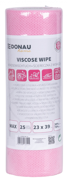 Ścierka DONAU HOME, z wiskozą 70%, rolka, max, 23x39cm, 25 listków, różowa