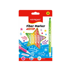 Flamastry KEYROAD Fiber Marker, wymazywalne, 12 szt., mix kolorów