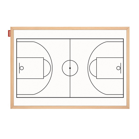 Tablica taktyczna MEMOBE, such-mag białaTa, boisko do koszykówki, rama drewniana, 90x60 cm