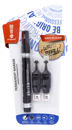 Marker permanentny MEMOBE + 2 ampułki z zapasowym tuszem, okrągła końcówka, kolor czarny