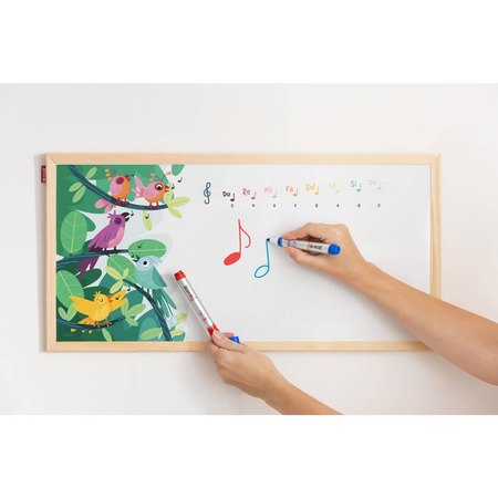 Tablica edukacyjna MemoBe, WHITEBOARDGAME: Music adventure!, nadruk WESOŁE NUTKI Z PTASZKAMI, rama drewniana, 60x40 cm